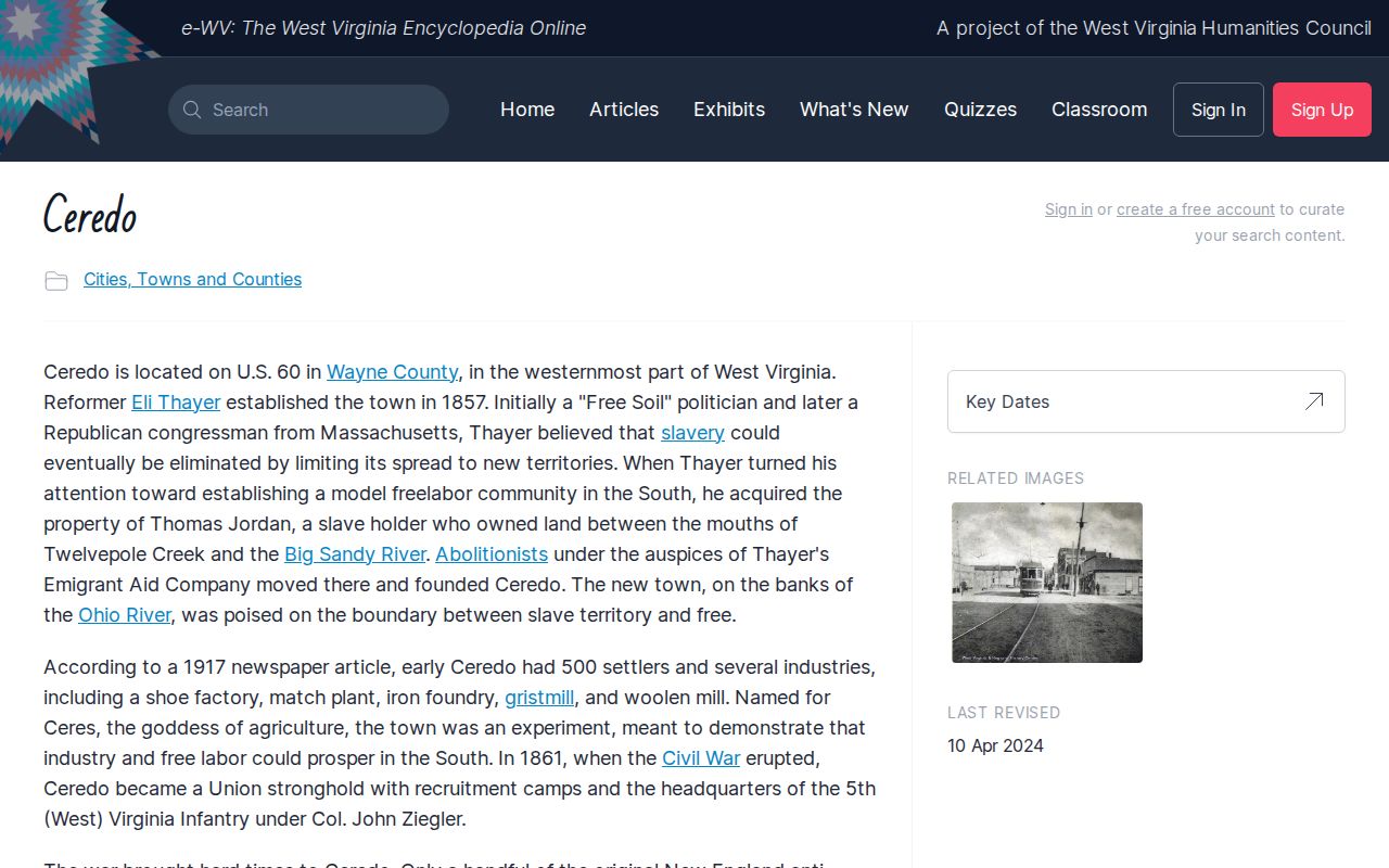 Ceredo West Virginia historical source for understanding property deed references